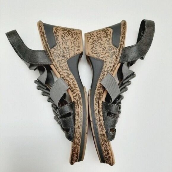 RIEKER Roberta Women's Wedge Sandal Gray Zipper Rosette Sz Eur 37 US 6 - Picture 11 of 13